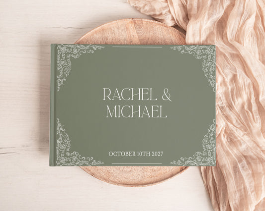 Sage Green Elegant Script Wedding Guest Book