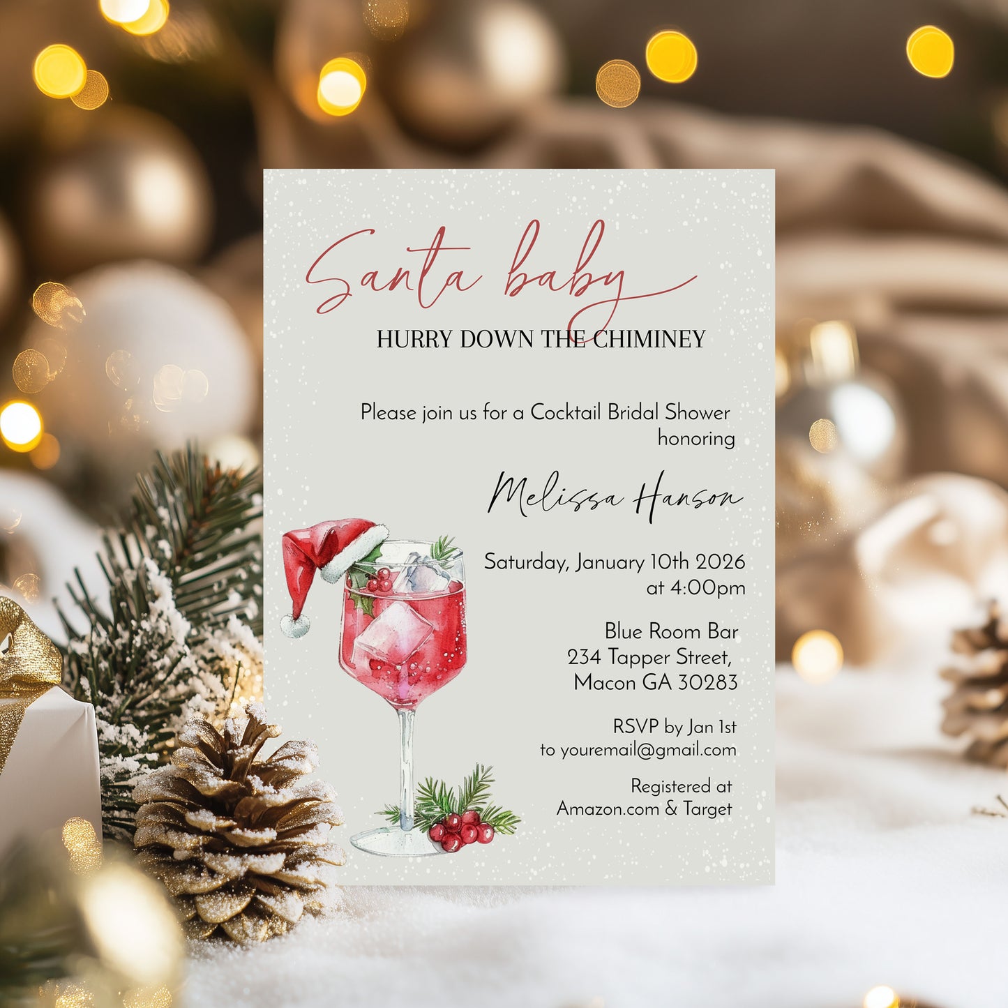 Santa Baby Cocktail Bridal Shower Invitation Template Editable Invitation Corjl Digital Download