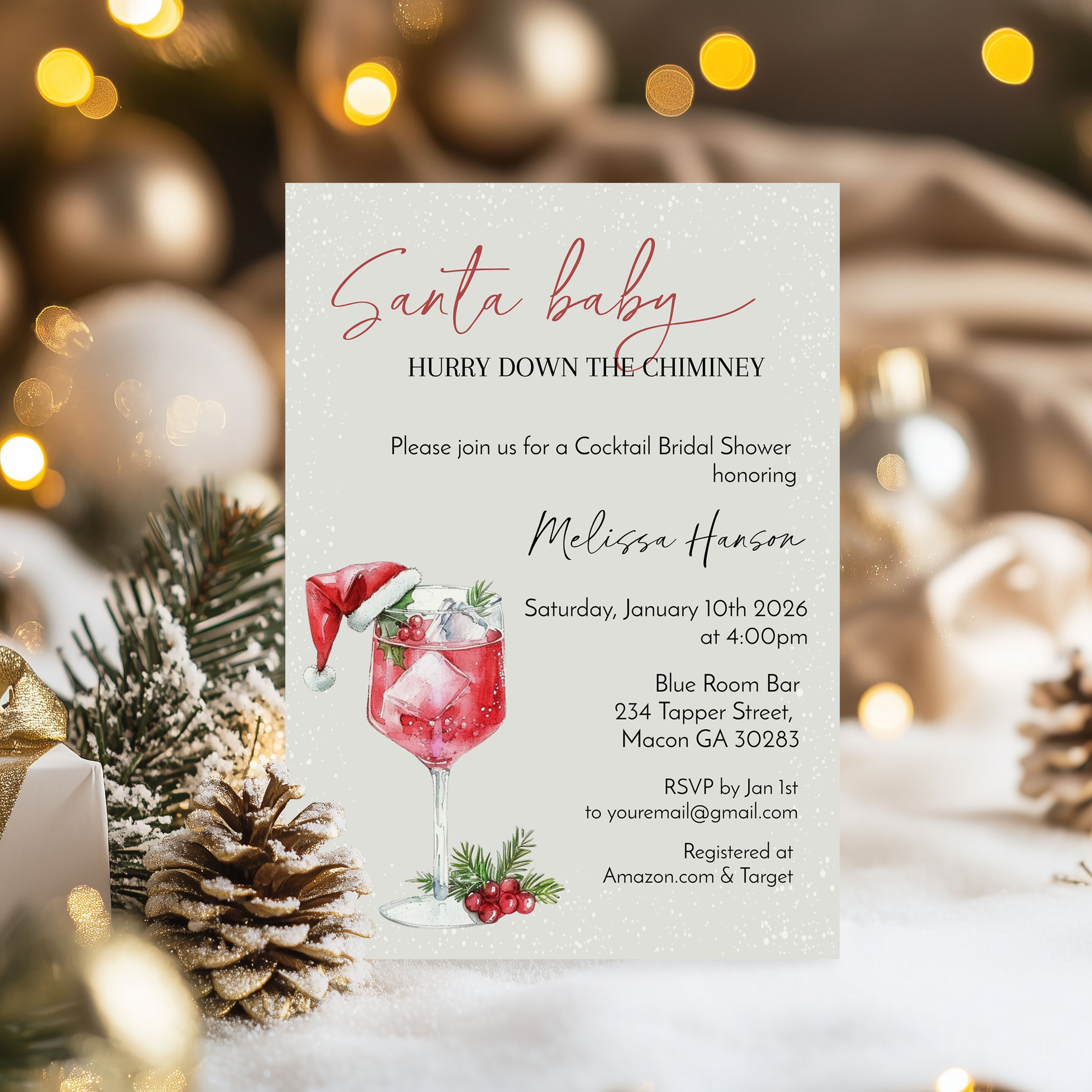 Santa Baby Cocktail Bridal Shower Invitation Template Editable Invitation Corjl Digital Download