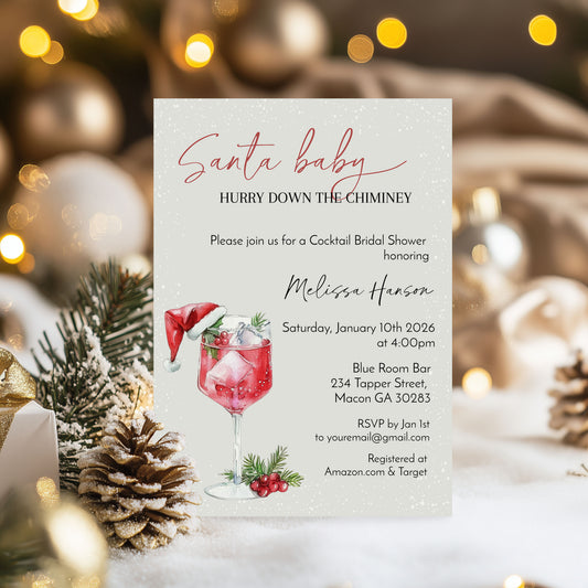 Santa Baby Cocktail Bridal Shower Invitation Template Editable Invitation Corjl Digital Download