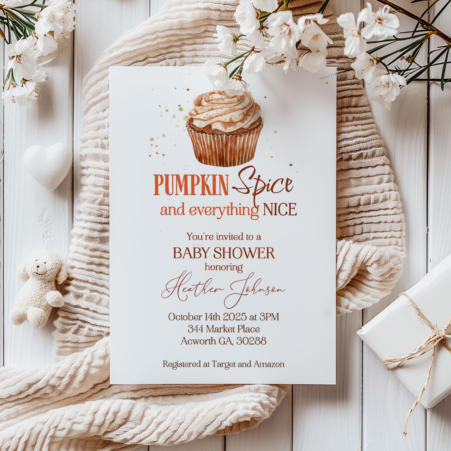 Pumpkin Spice Cupcake Baby Shower Invitation Template Editable Invitation Corjl Digital Download