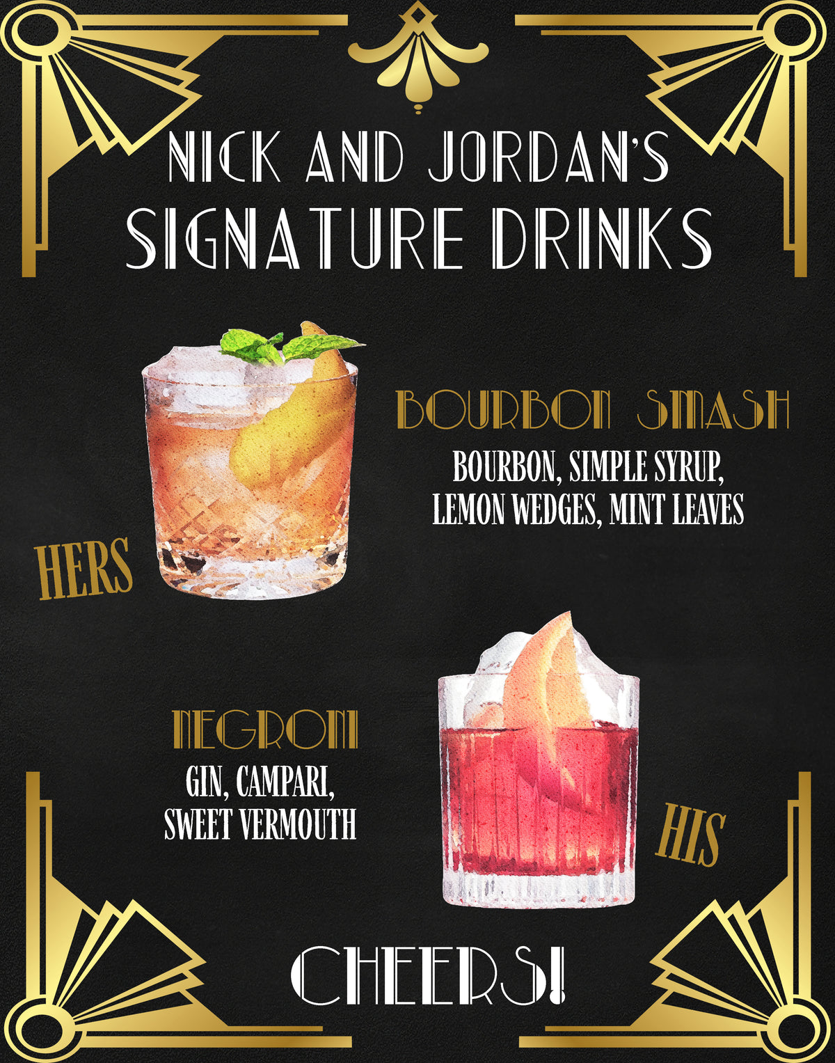 Art Deco His and Hers Wedding Signature Drink Sign