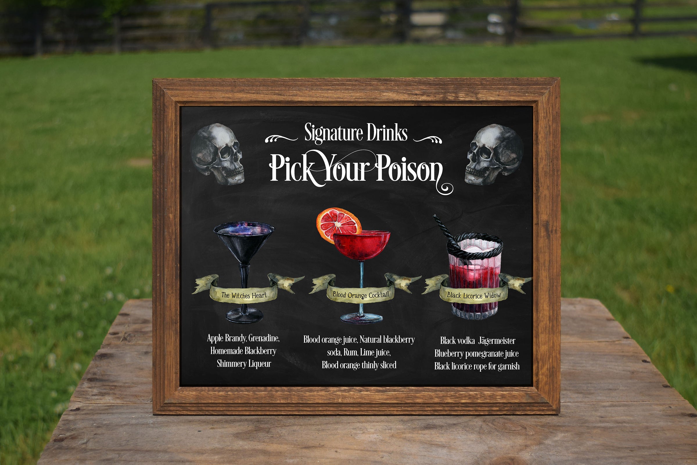 Pick your Poison Skulls Halloween Signature Drinks Sign