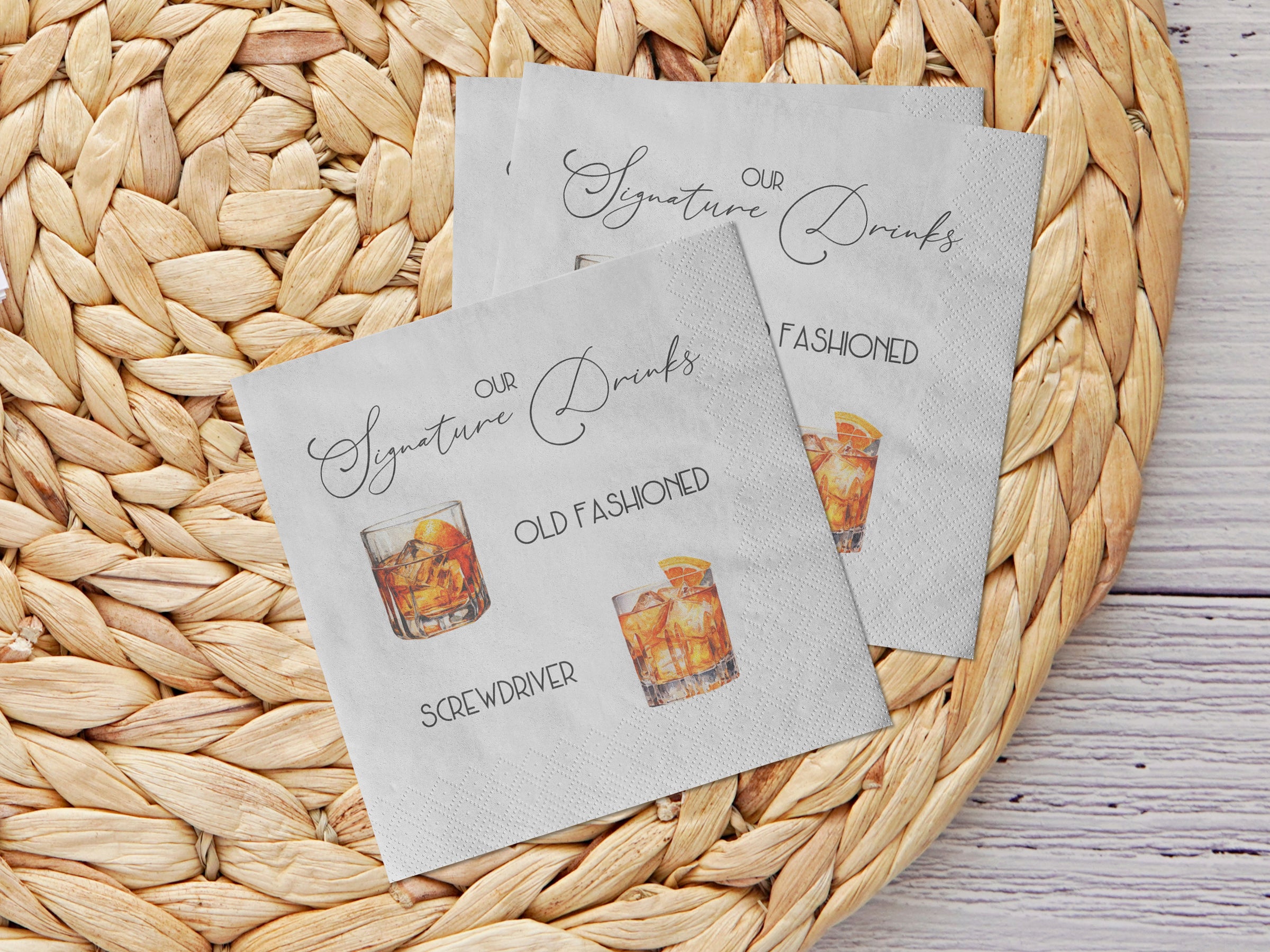 Signature Drink His & Hers White Coined Napkins