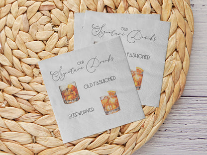 Signature Drink His & Hers White Coined Napkins