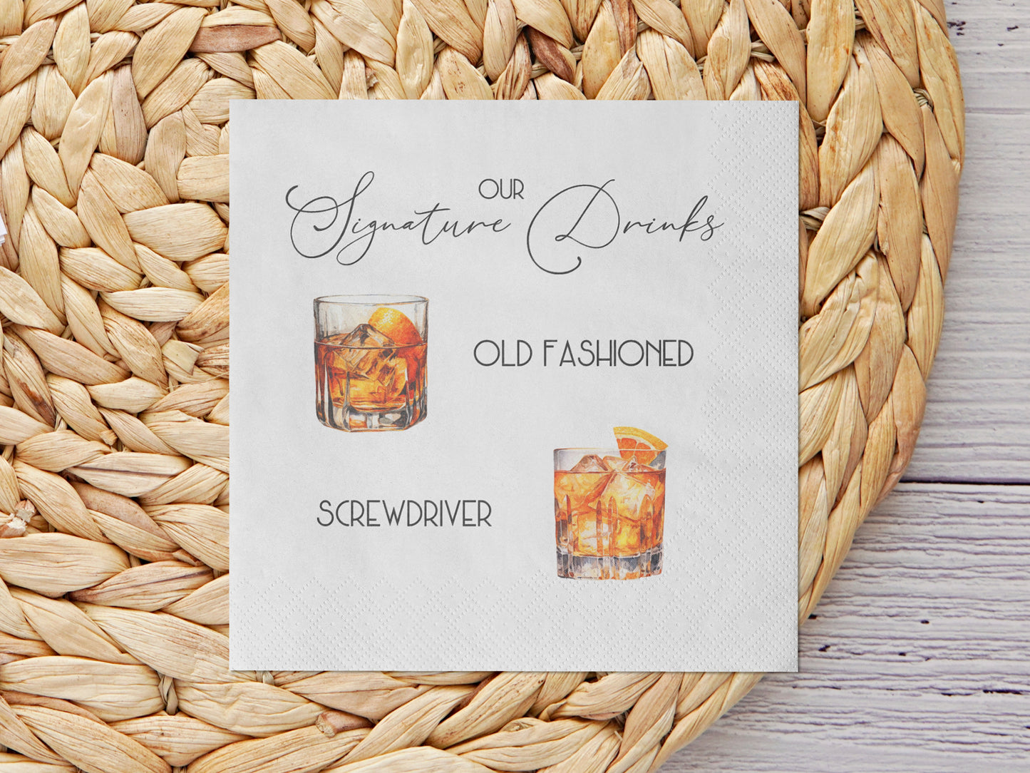 Signature Drink His & Hers White Coined Napkins
