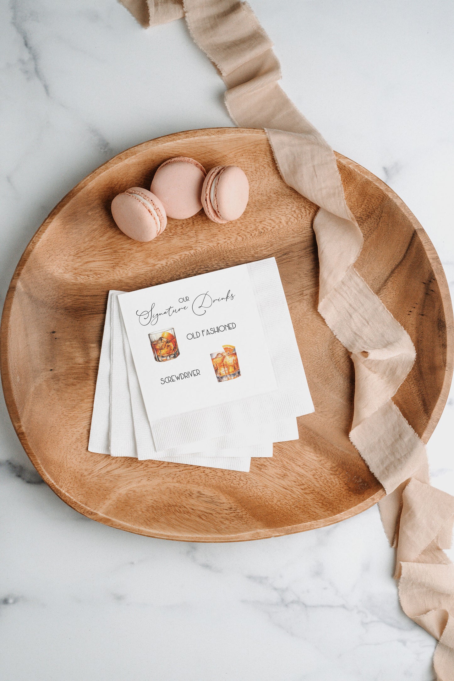Signature Drink His & Hers White Coined Napkins