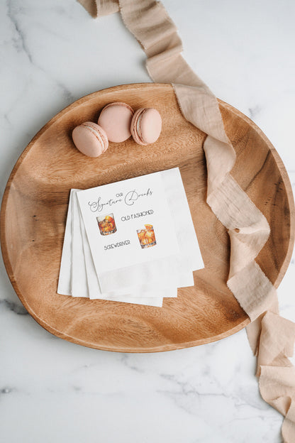 Signature Drink His & Hers White Coined Napkins