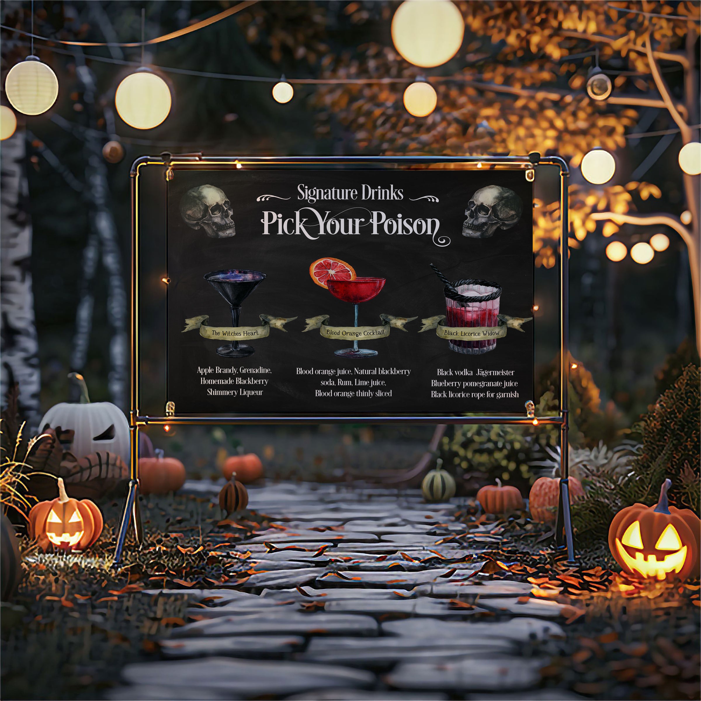 Pick your Poison Skulls Halloween Signature Drinks Sign