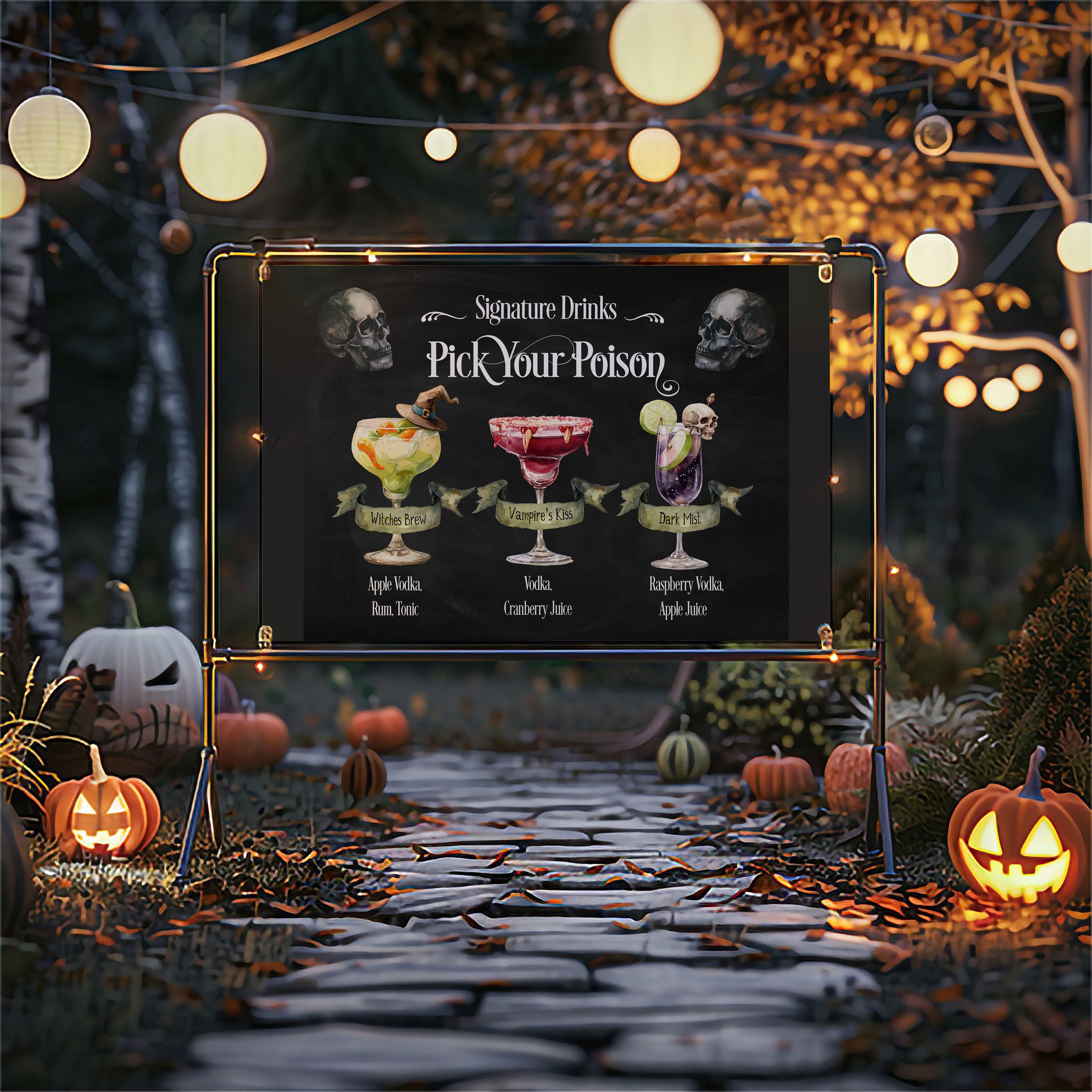 Pick your Poison Skulls Halloween Signature Drinks Sign
