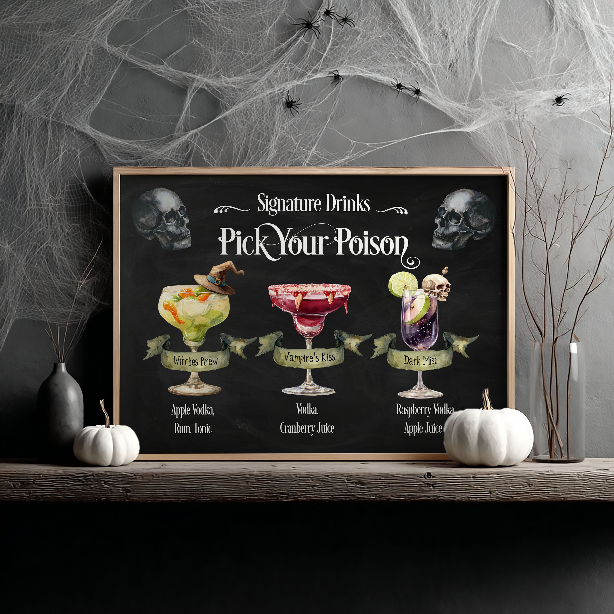 Pick your Poison Skulls Halloween Signature Drinks Sign