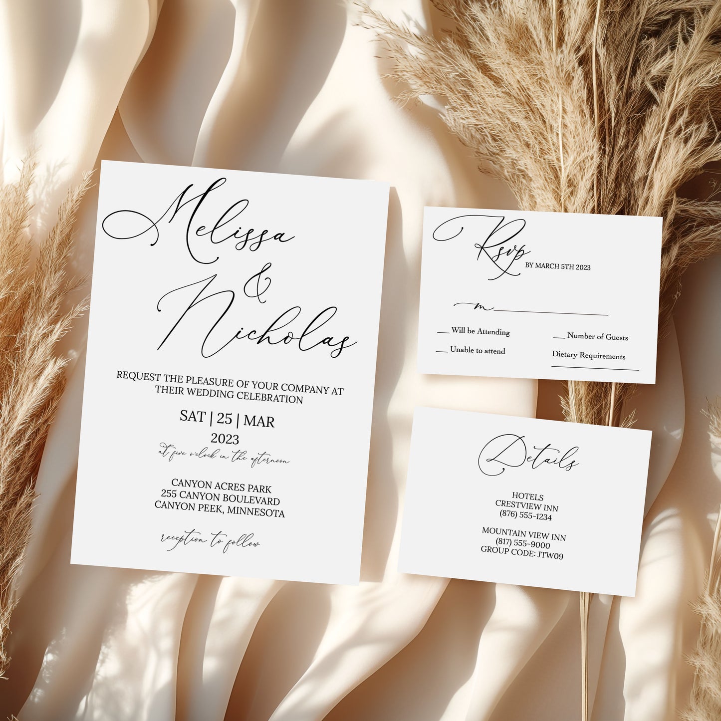 Modern Elegant Font Wedding Invitation Suite
