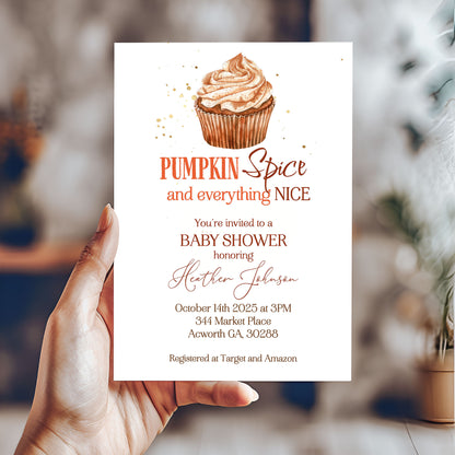 Pumpkin Spice Cupcake Baby Shower Invitation Template Editable Invitation Corjl Digital Download