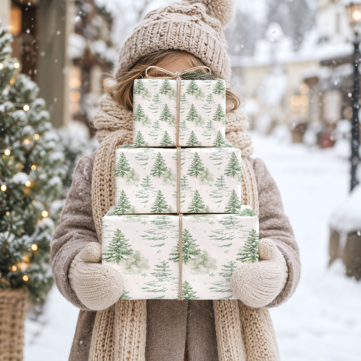 Snowy Woodland Trees Christmas Wrapping Paper Rustic Forest Gift Wrap