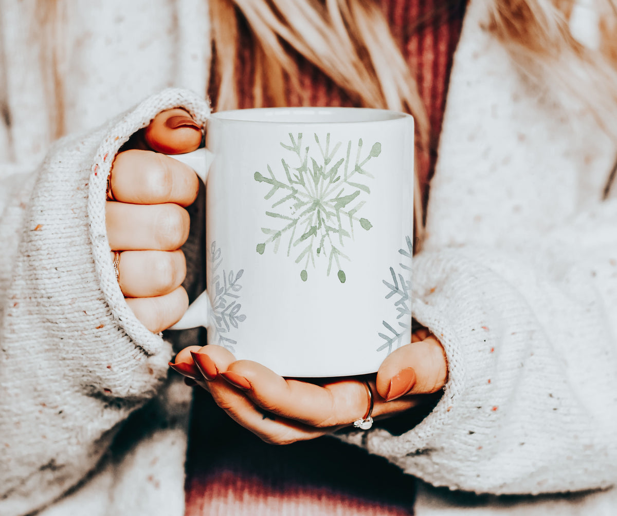 Snowflake Ceramic Mug — Winter Snowflakes 11oz & 15oz Holiday Coffee Cup