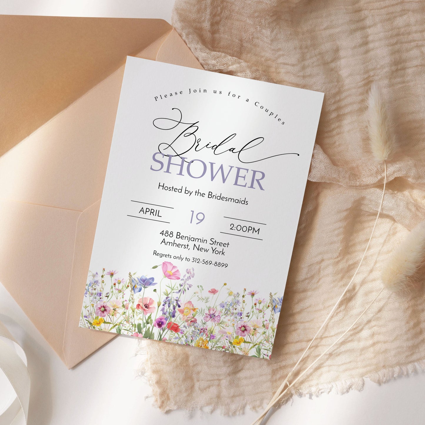 Wildflower Spring Bridal Shower Invitation Template Editable Invitation Corjl Digital Download