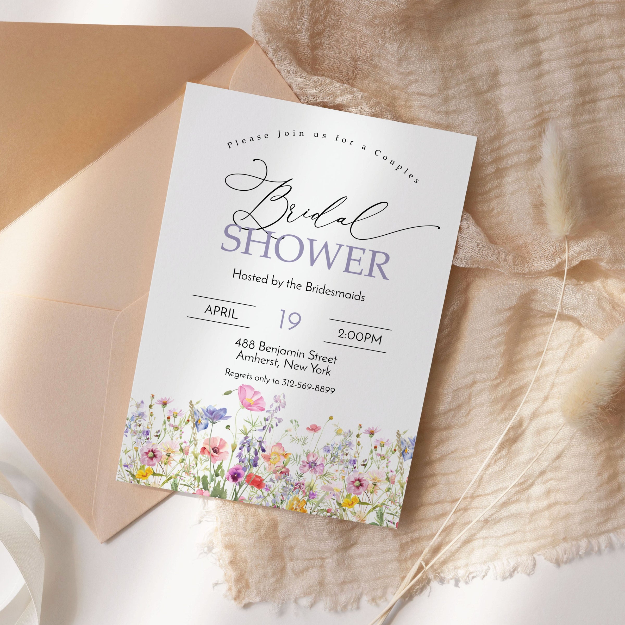 Wildflower Spring Bridal Shower Invitation Template Editable Invitation Corjl Digital Download
