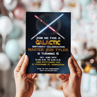 Galactic Space Star Wars Light Saber Birthday Invitation