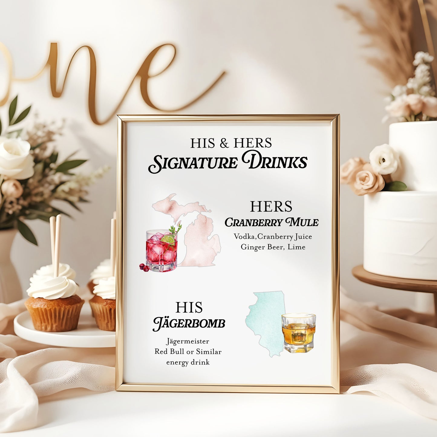Bride and Groom State Custom Signature Drink Sign