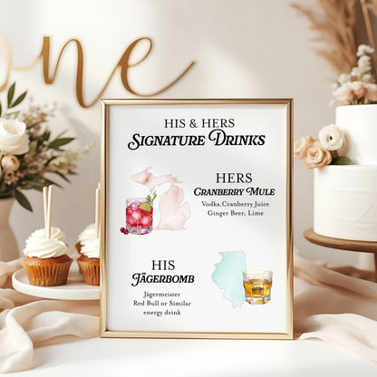Bride and Groom State Custom Signature Drink Sign