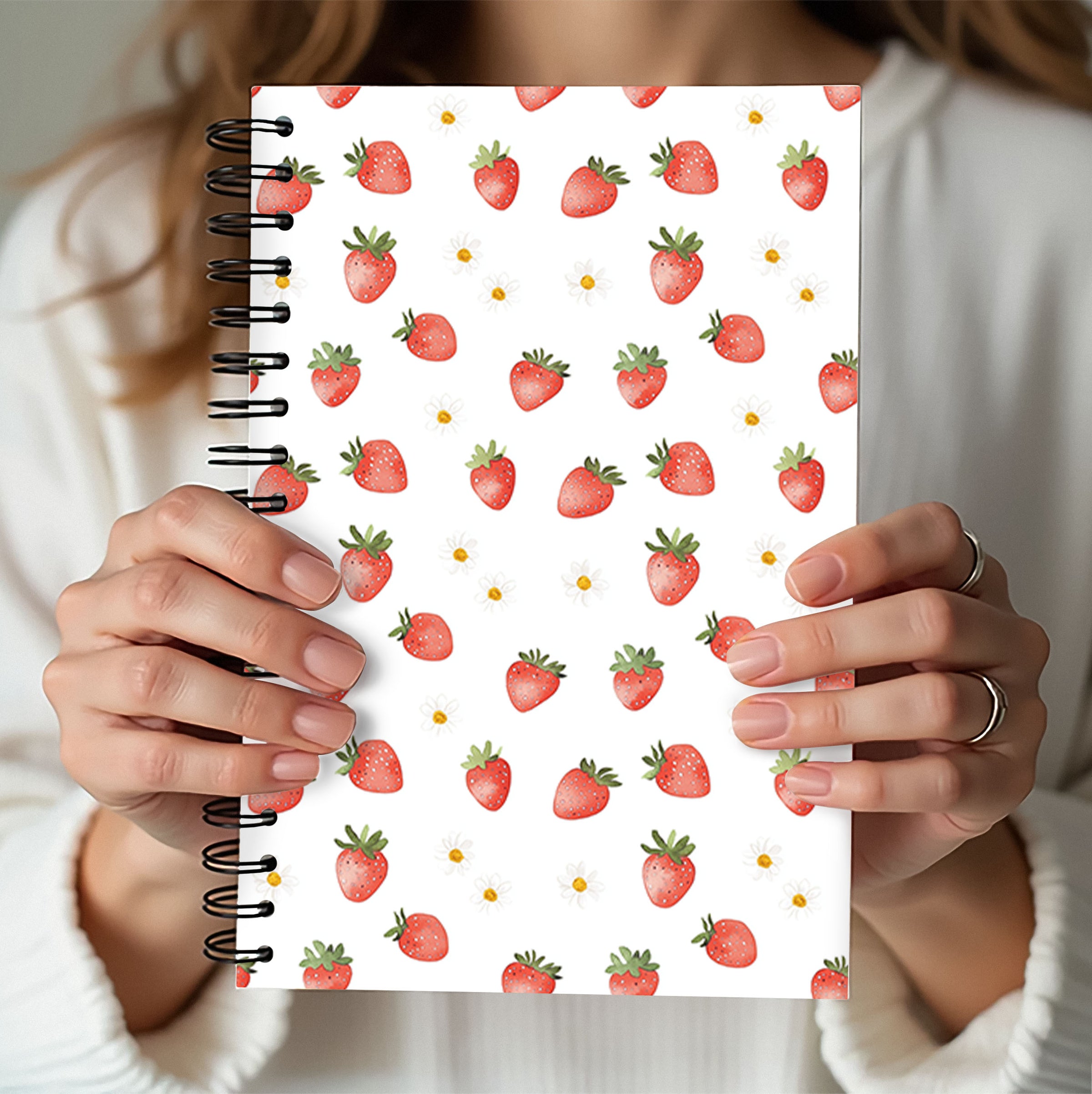 Strawberry Pattern Spiral Notebook — Ruled Journal for School & Notes