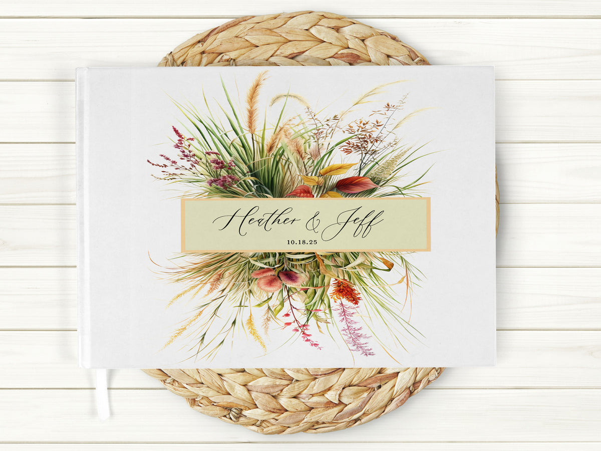 Watercolor Pampas Grass Boho Wedding Guest Book