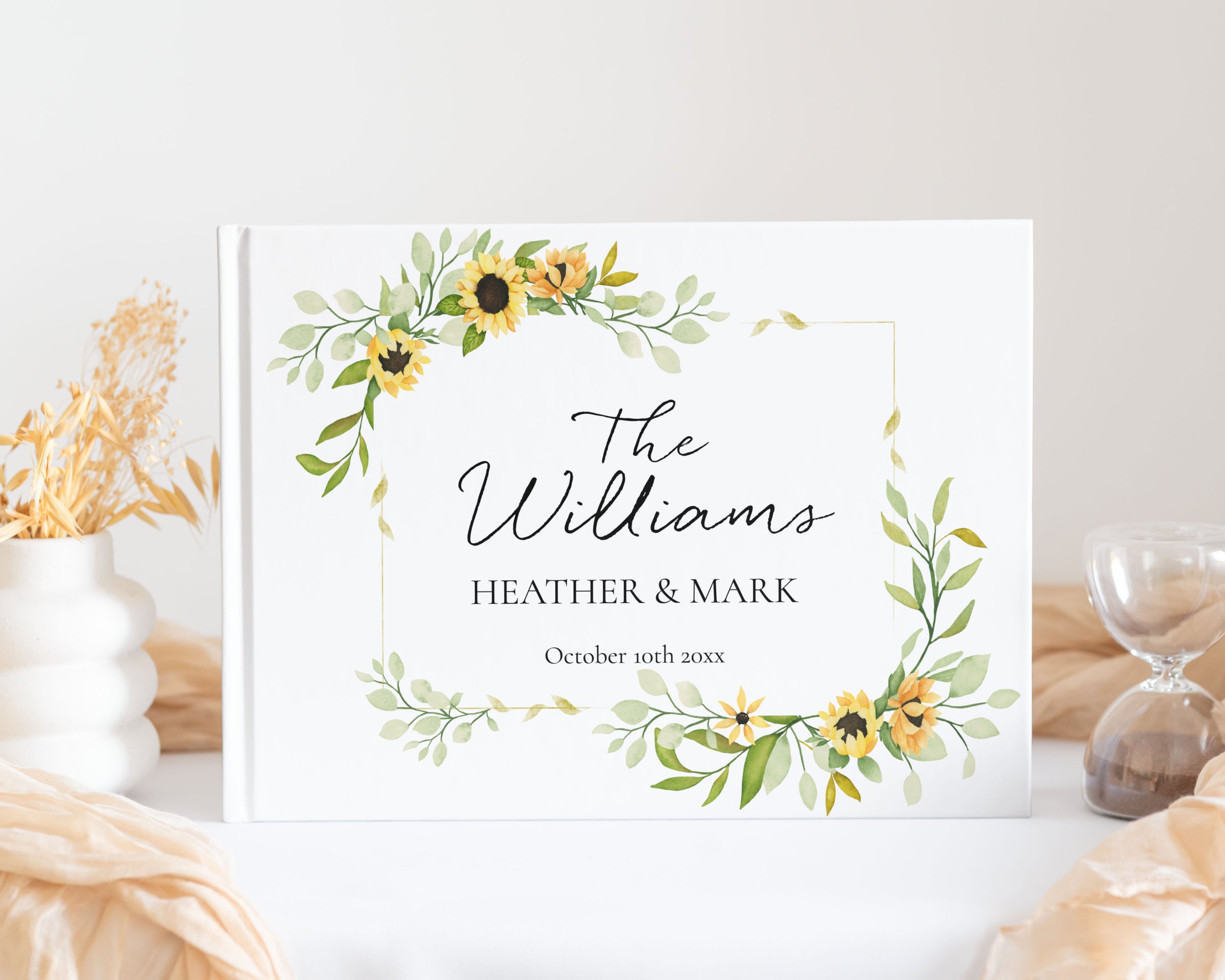 Sunflower Gold Frame Wedding Guest Book