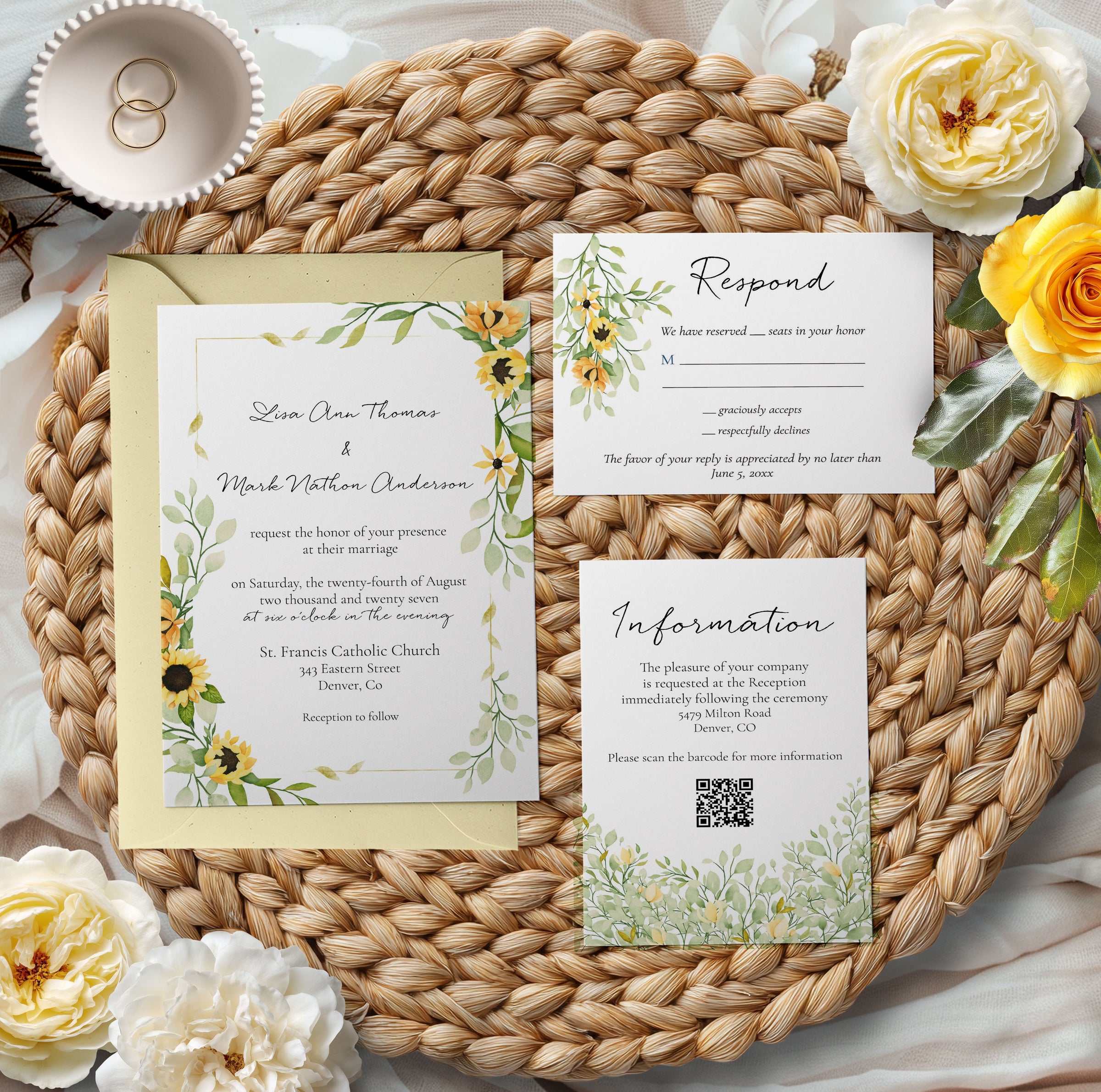 Summer Sunflower Wedding Invitation Suite