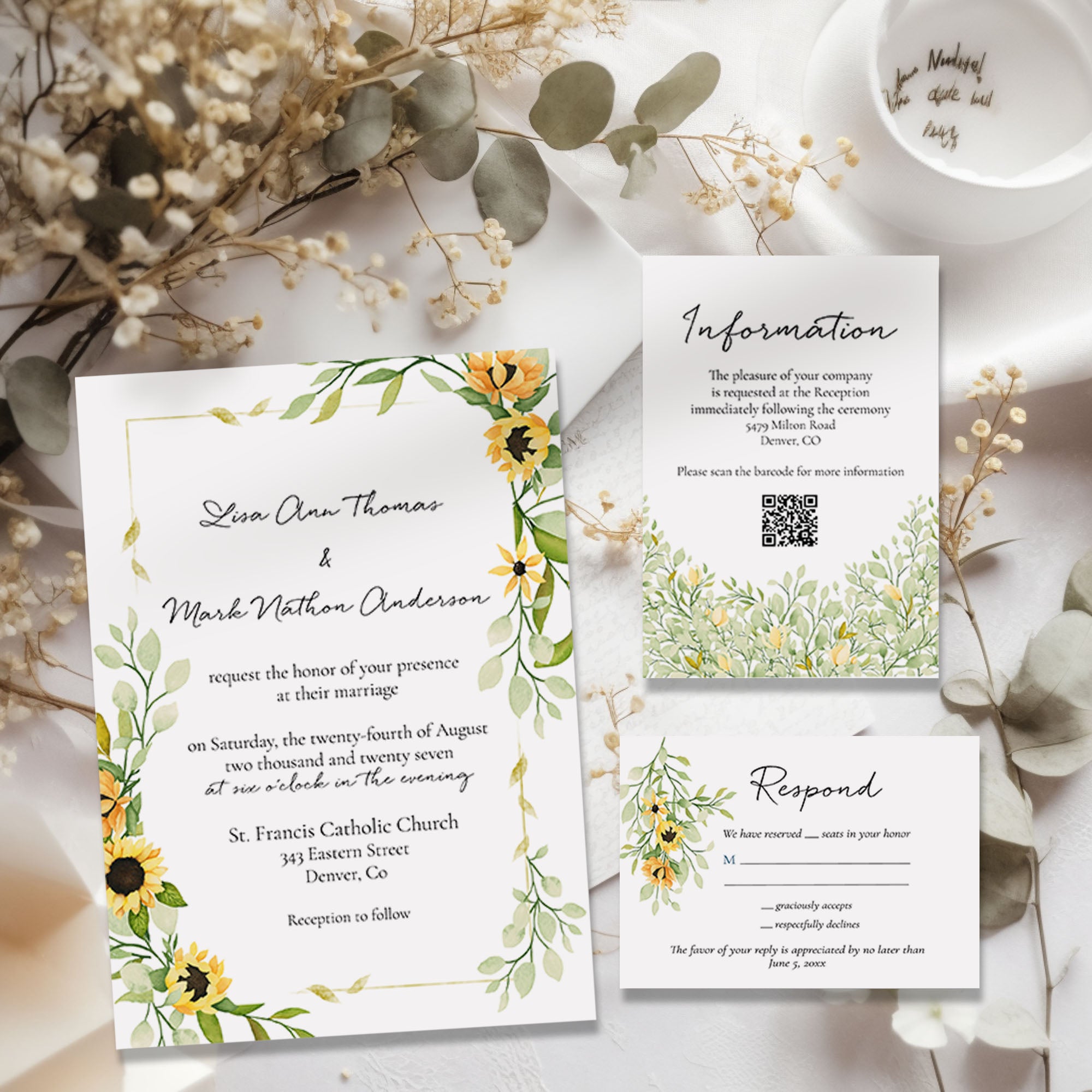 Summer Sunflower Wedding Invitation Suite