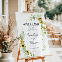 Sunflower with Gold Frame Bridal or Wedding Welcome Sign