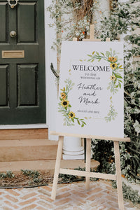 Sunflower with Gold Frame Bridal or Wedding Welcome Sign