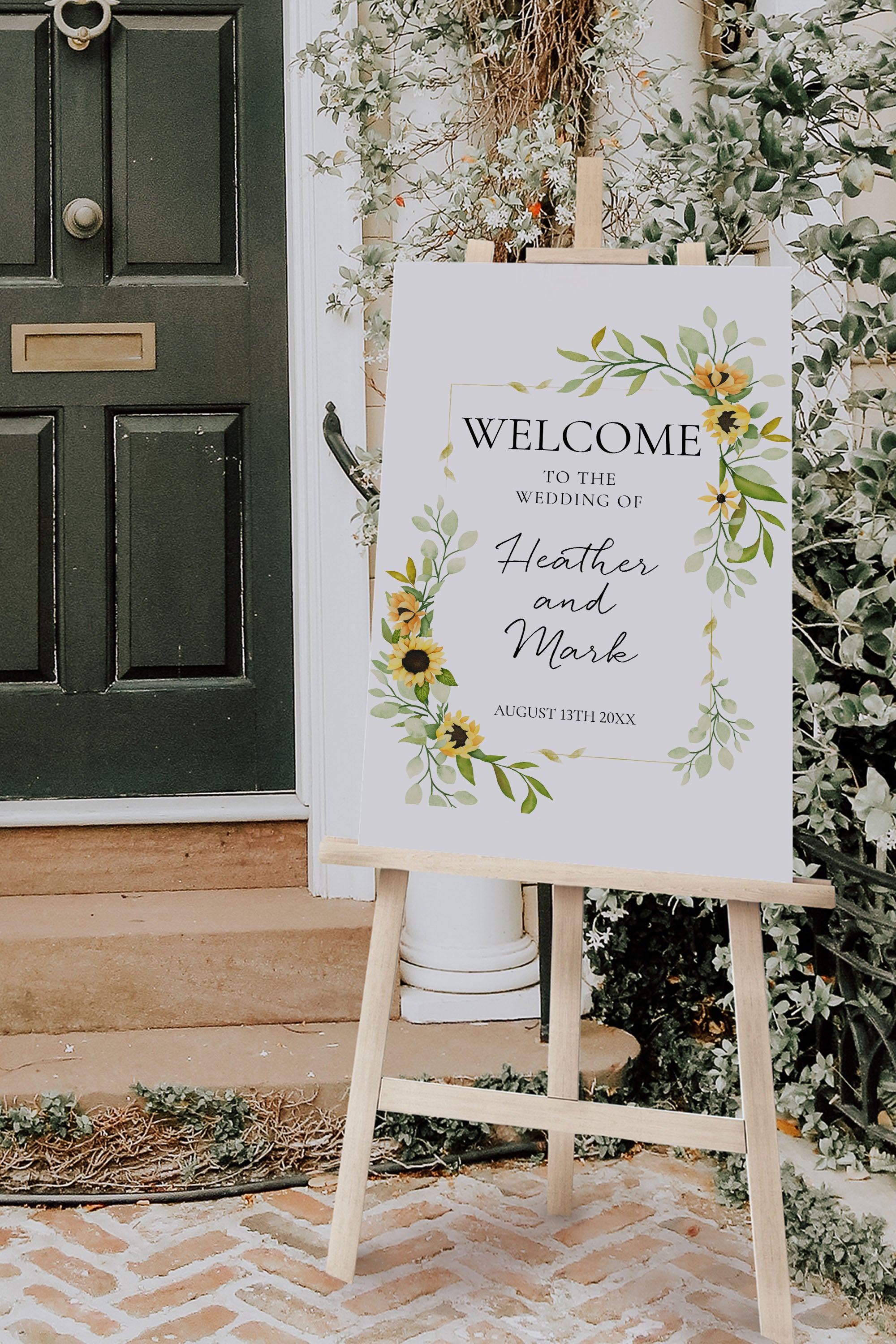 Sunflower with Gold Frame Bridal or Wedding Welcome Sign