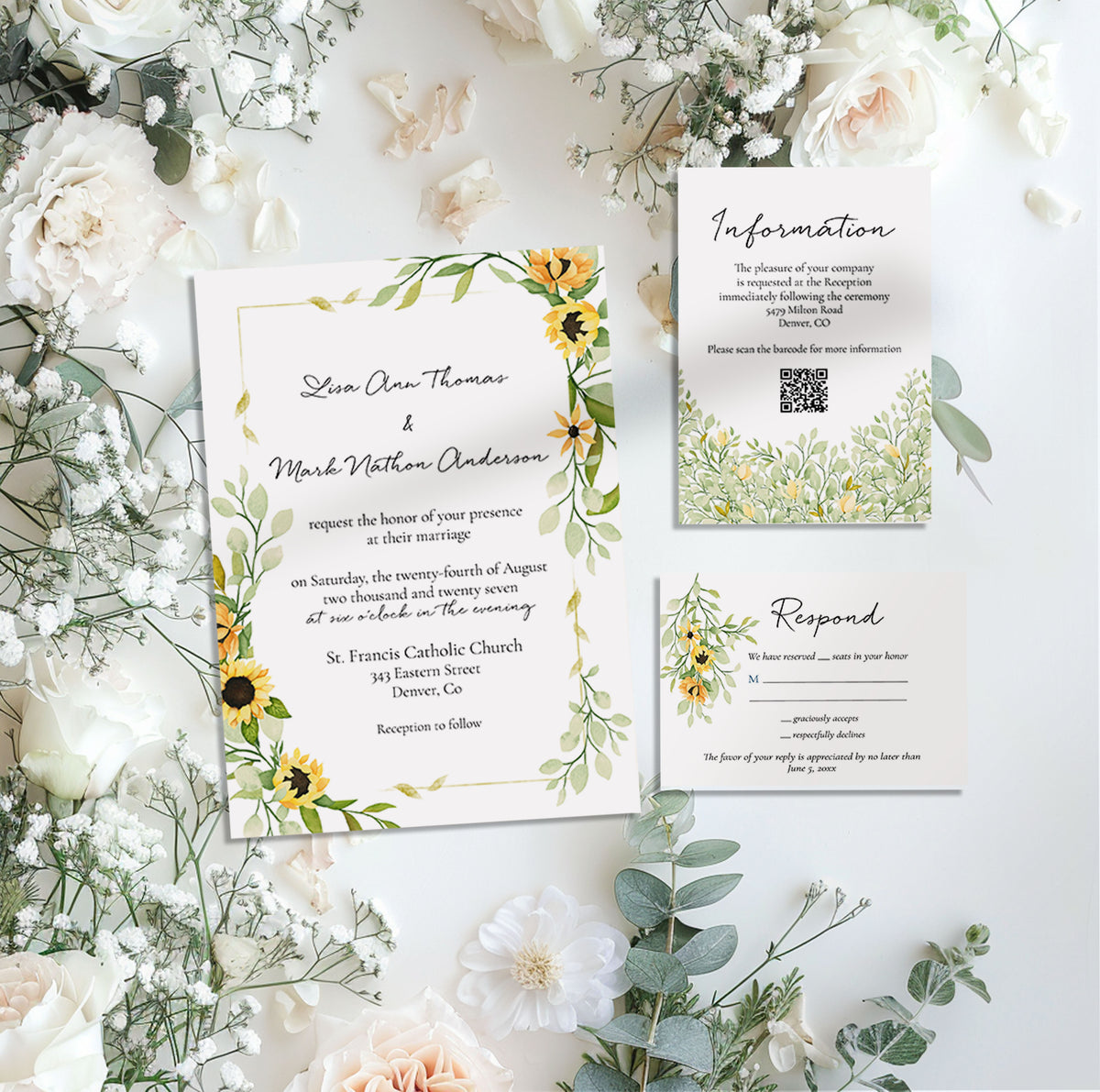 Summer Sunflower Wedding Invitation Suite