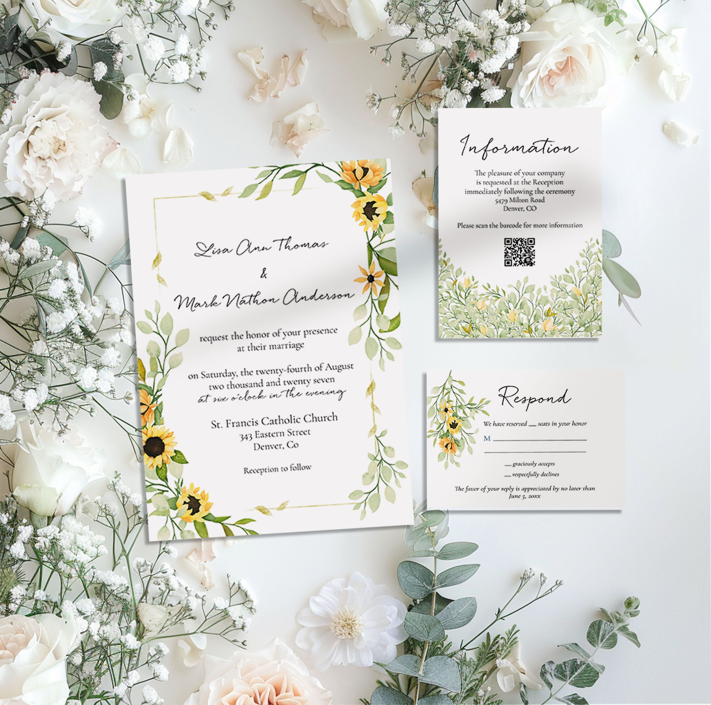 Summer Sunflower Wedding Invitation Suite
