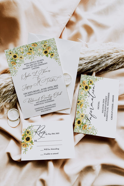 Yellow Sunflower Garden Wedding Invitation Suite