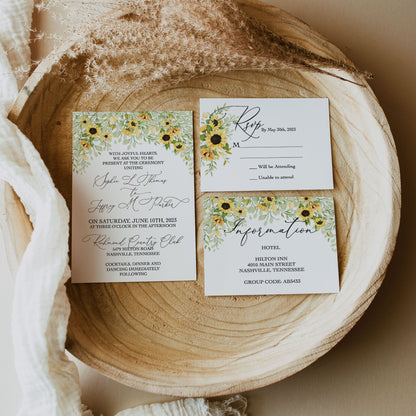 Yellow Sunflower Garden Wedding Invitation Suite