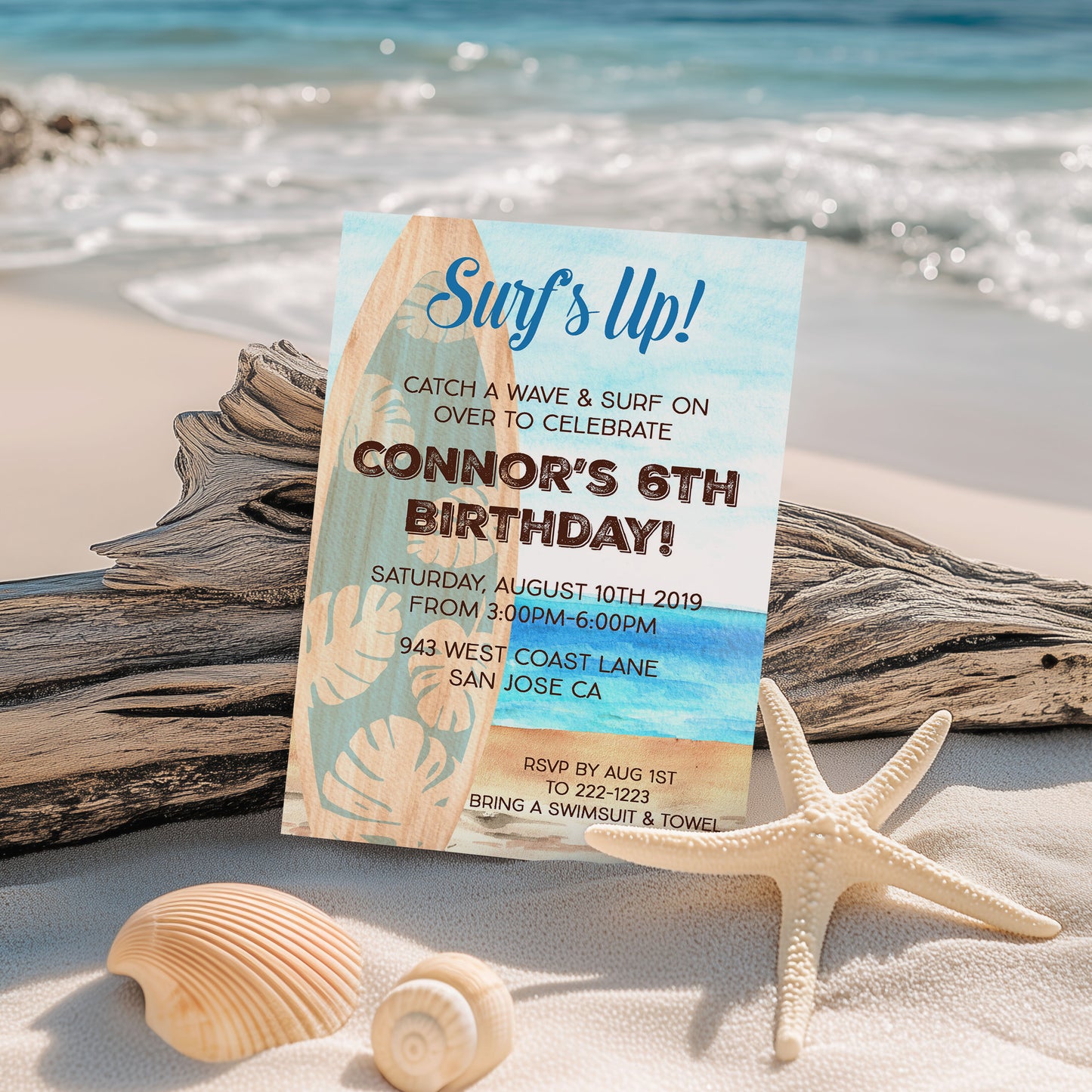 Surfs Up Beach Birthday Invitation