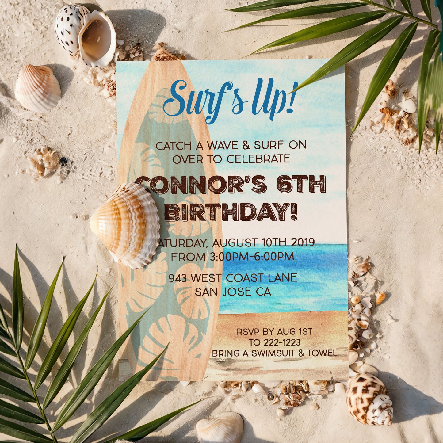 Surfs Up Beach Birthday Invitation