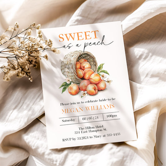 Sweet as a Peach Bridal Shower Invitation Template Editable Invitation Corjl Digital Download