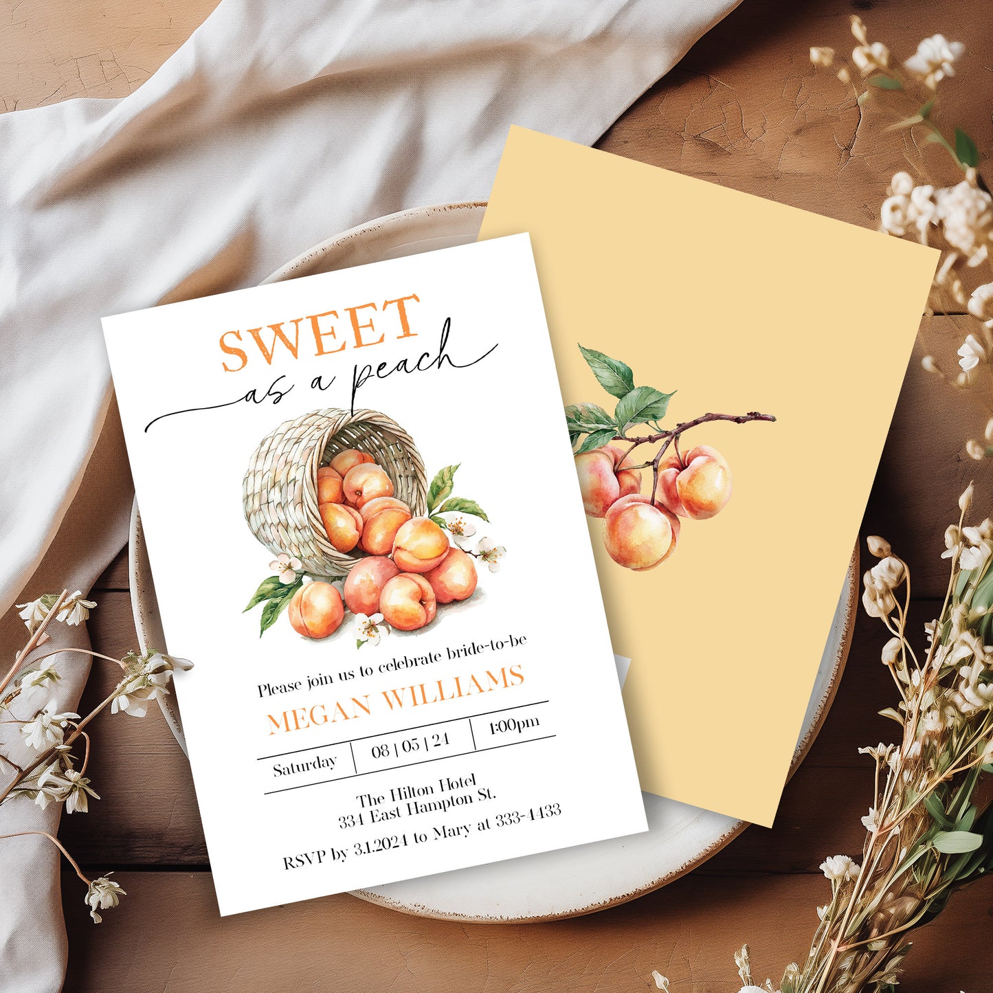 Sweet as a Peach Fruit Bridal Shower Invitation