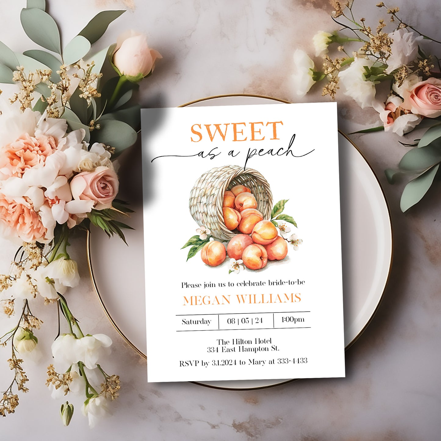 Sweet as a Peach Fruit Bridal Shower Invitation