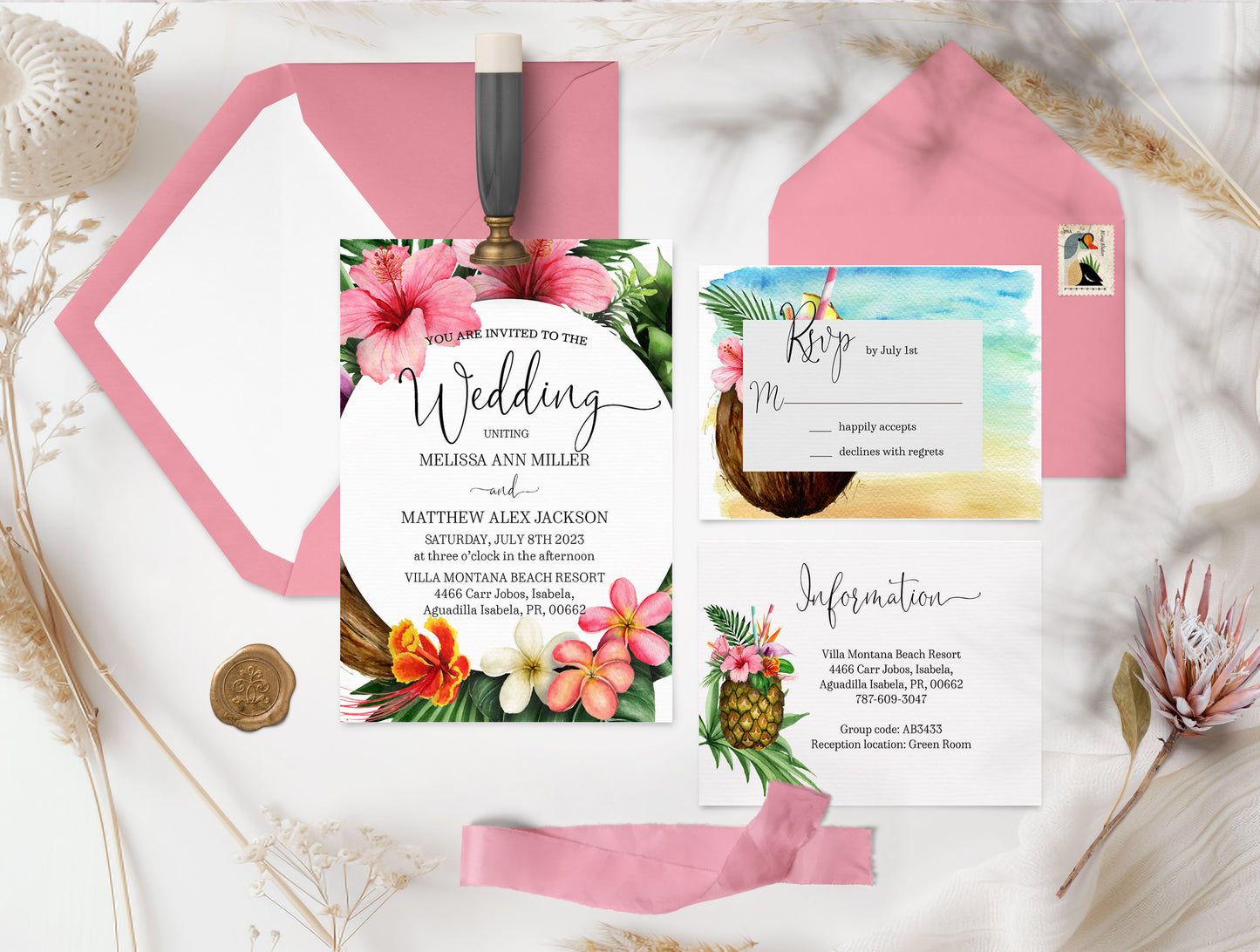 Tropical Destination Floral Garden Wedding Invitation