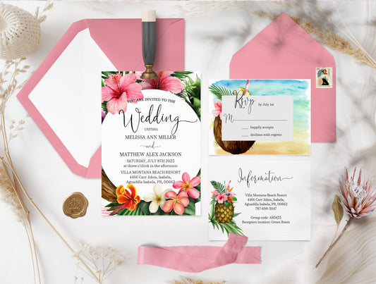 Tropical Destination Floral Garden Wedding Invitation