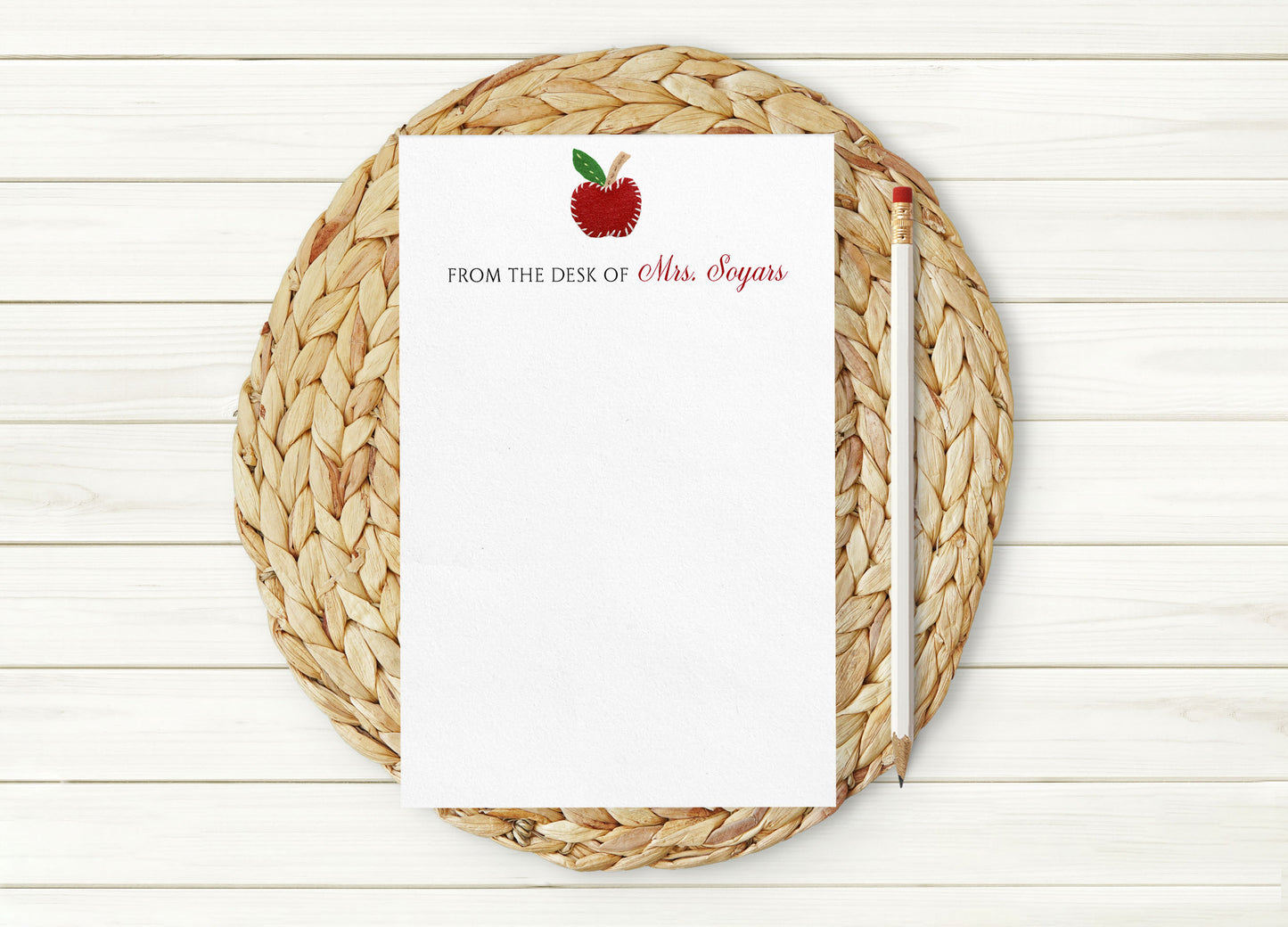 Teacher Felt Apple Personalized Notepad