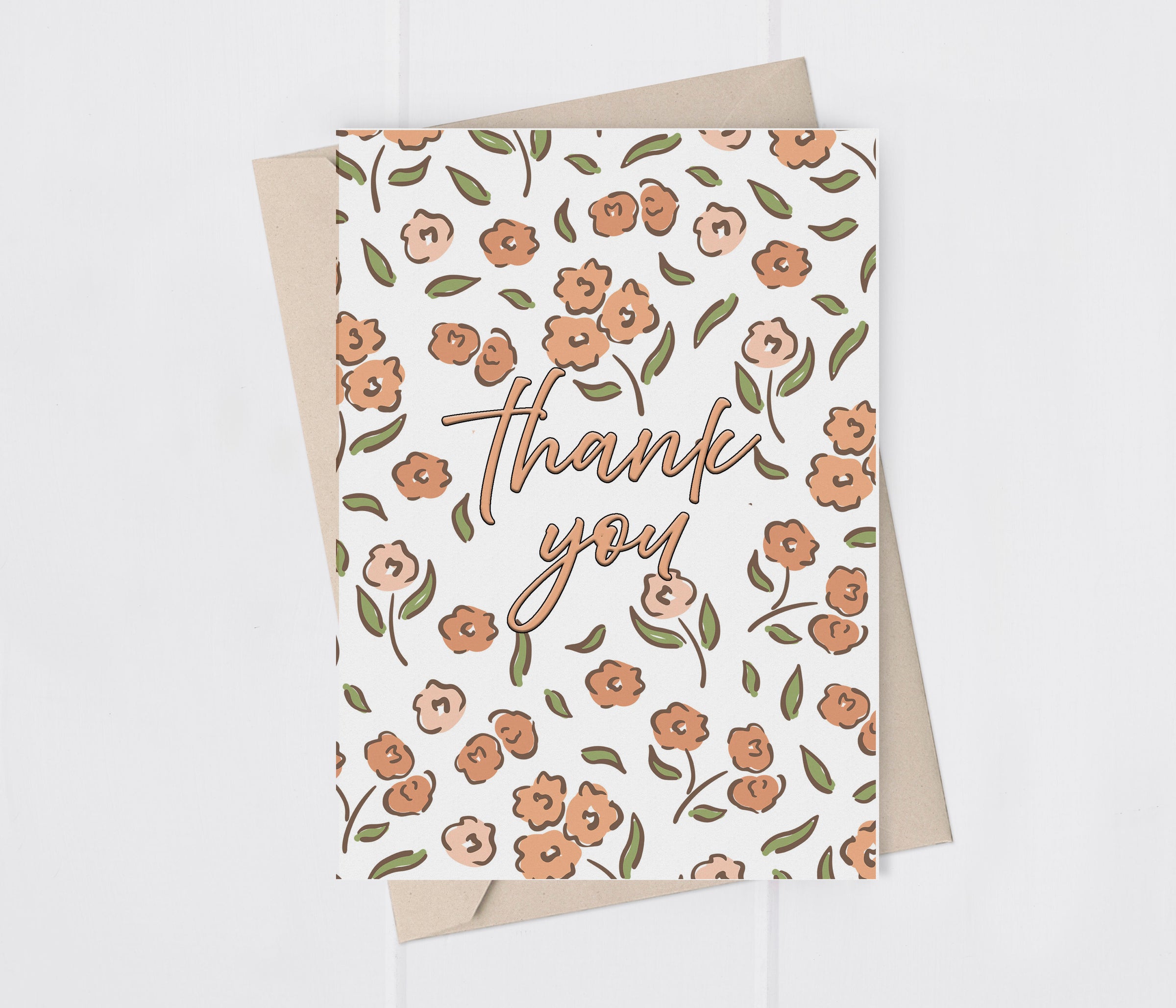 Pink Flowers Thank You Greeting Card