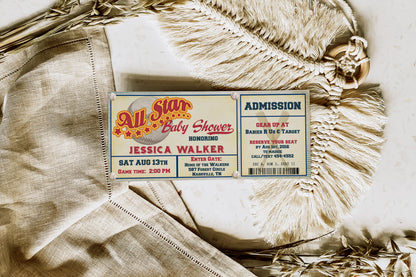 All Star Baseball Ticket Baby Shower Invitation