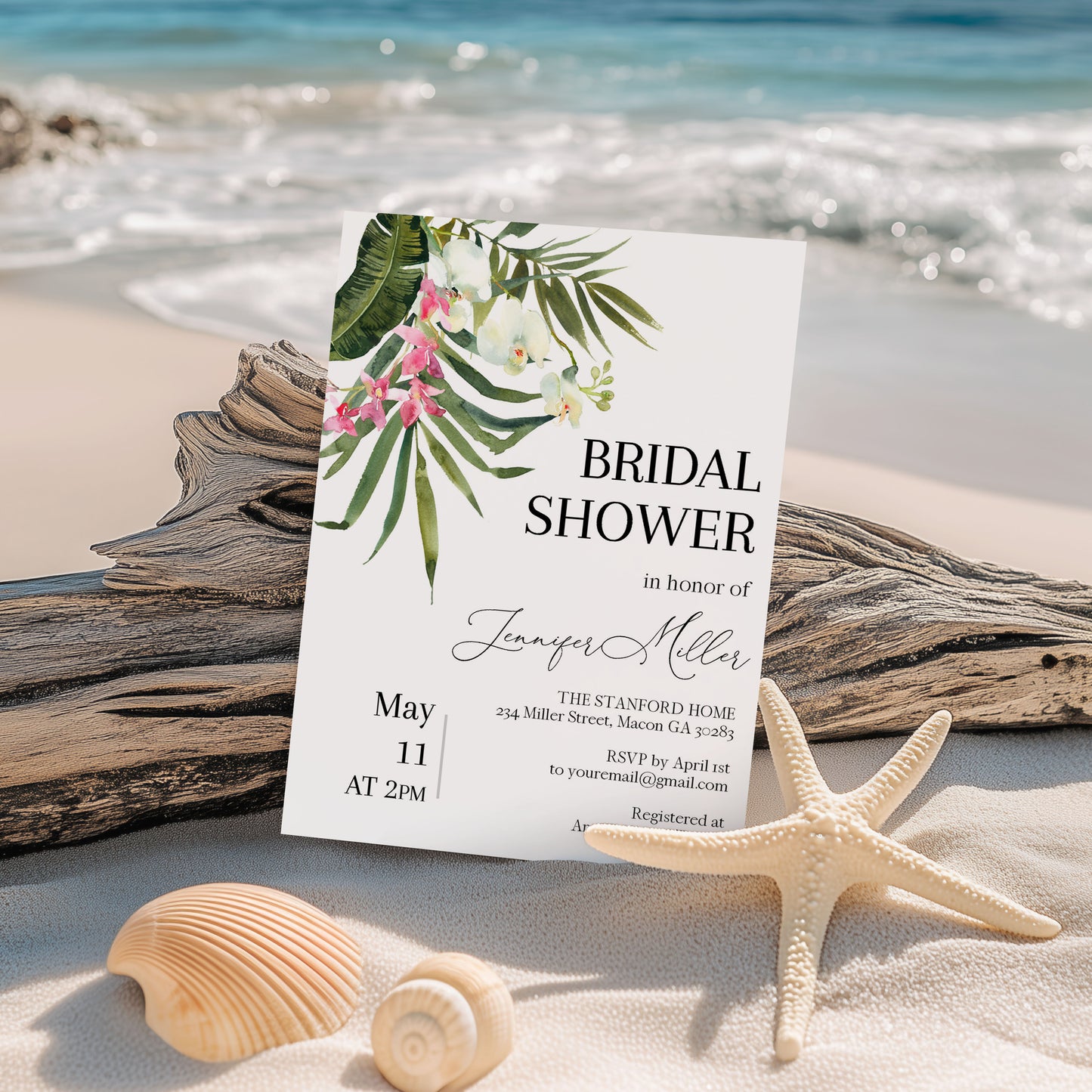 Tropical Floral Bridal Shower Invitation (Digital Download)