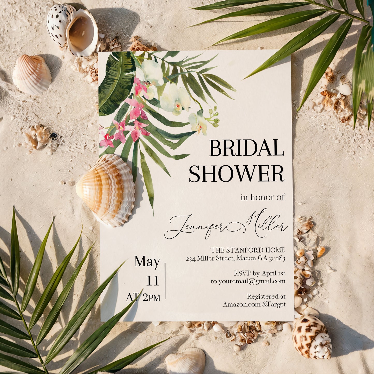 Tropical Floral Bridal Shower Invitation (Digital Download)
