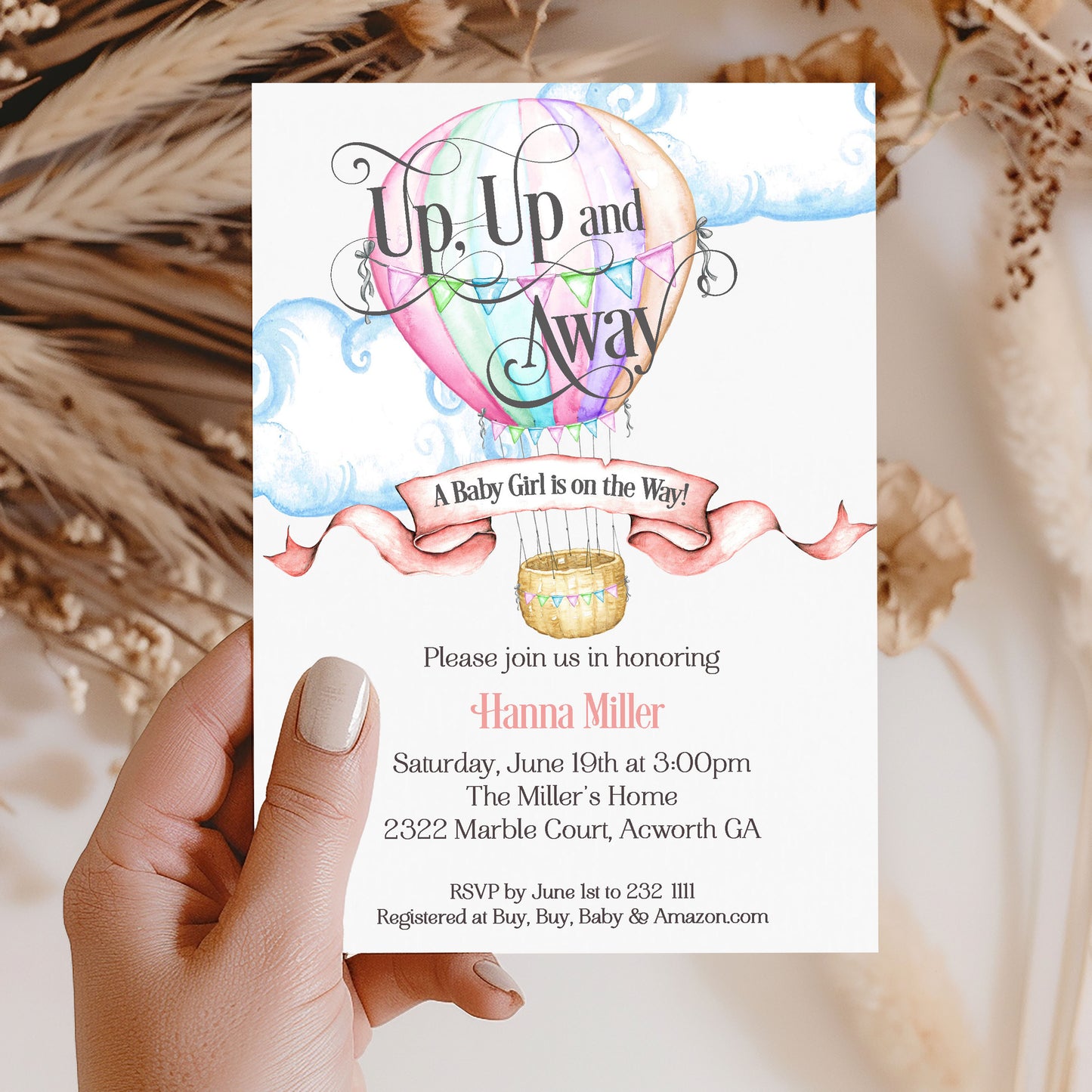 Hot Air Balloon Baby Shower Invitation (Digital Download)
