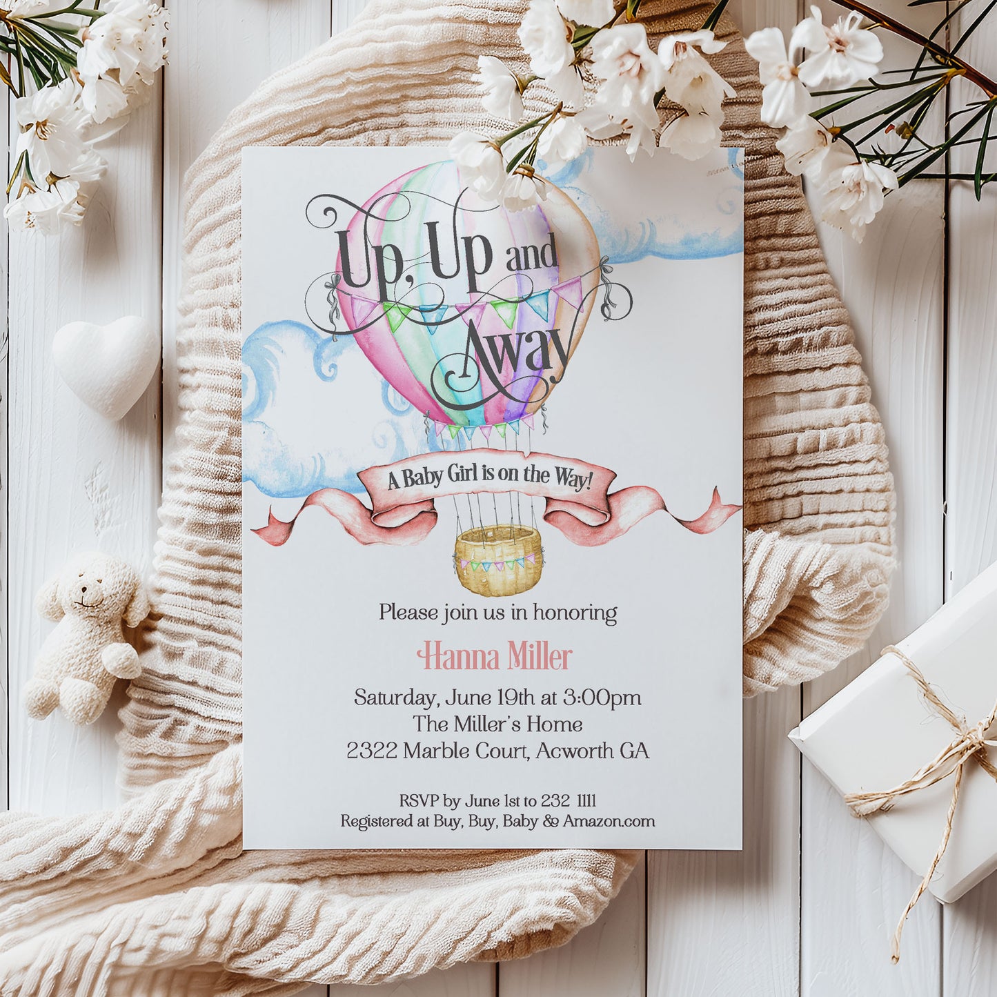 Hot Air Balloon Baby Shower Invitation (Digital Download)
